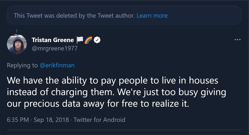 a screenshot of a deleted tweet 