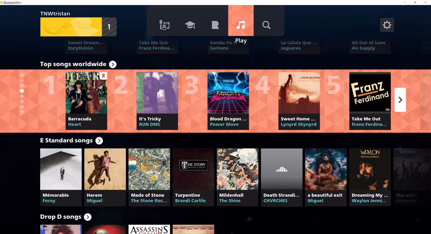 A screen capture of a Rocksmith menu. 