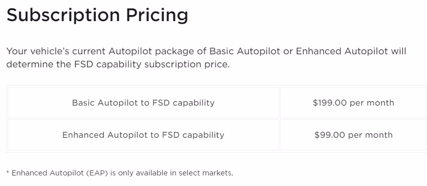 Tesla, full self-driving package.