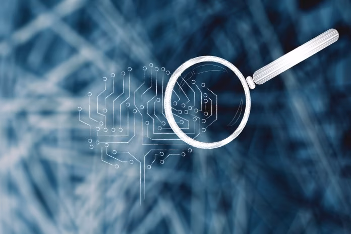 electronic brain with magnifying glass
