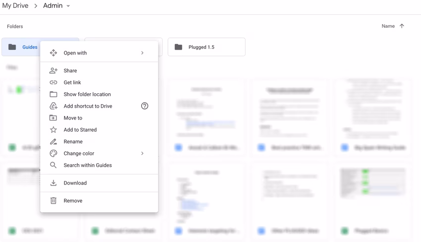 right click showing you can't copy folders in Google Drive