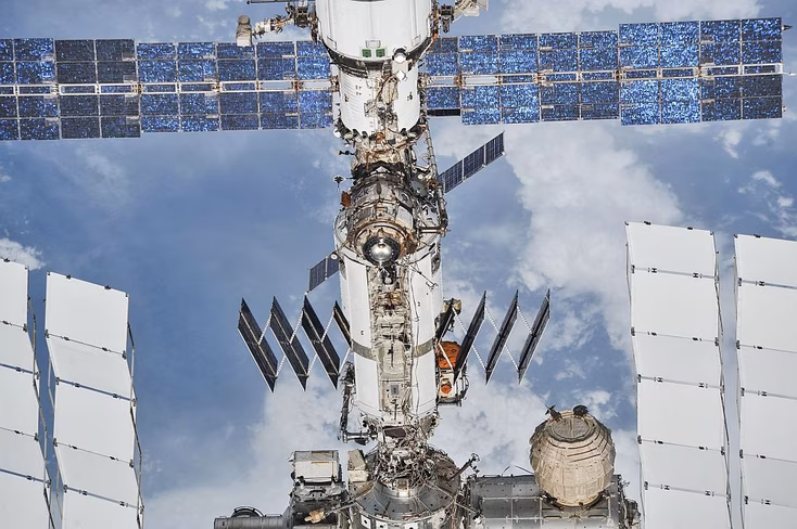 The ISS photographed from a Soyuz spacecraft