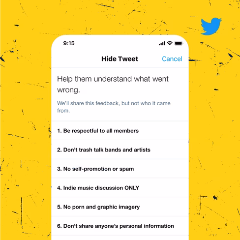 Community moderators can also hide tweets from members