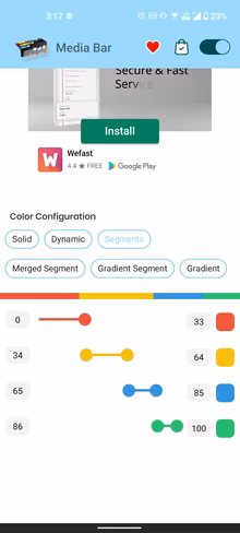 Configuration of the progress bar in the Media bar app