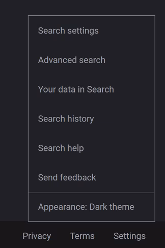 Google Dark mode setting