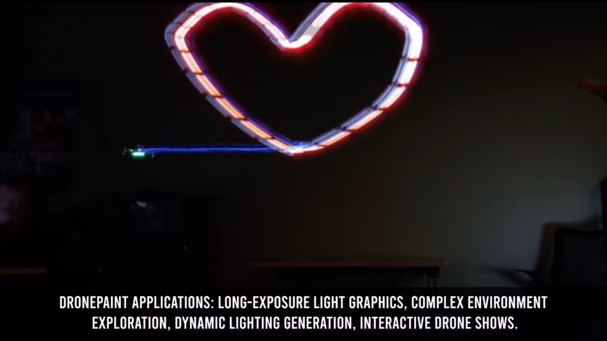 a pink heart made of ight created by long exposure photography and drones