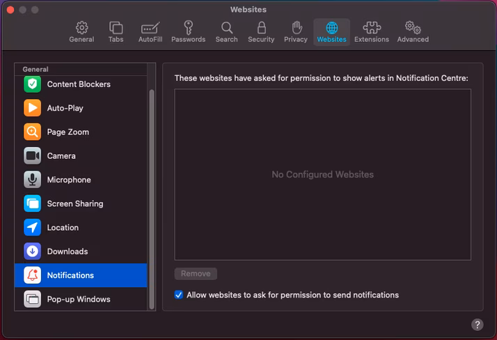Turning off site notifications in Safari (desktop)