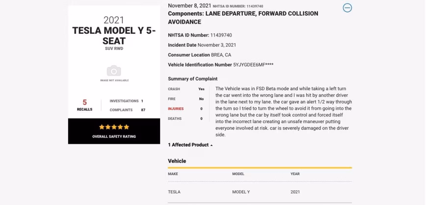 Tesla crash FSD NHTSA 