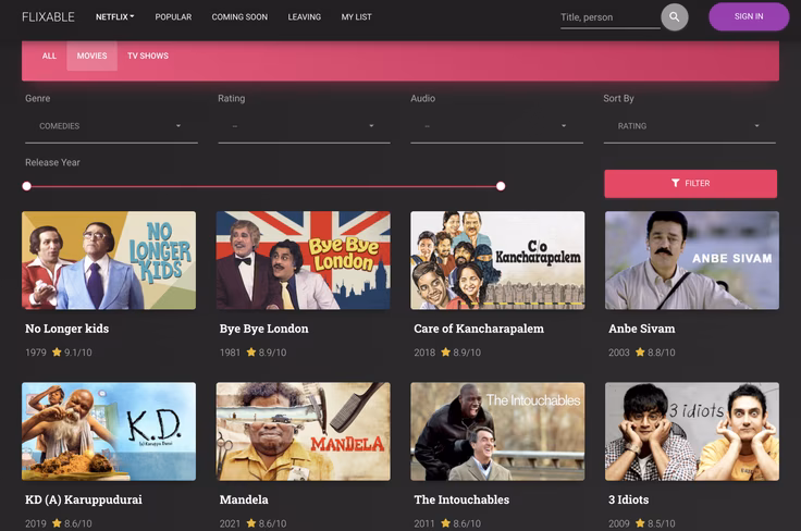 Browsing titles through Flixable 
