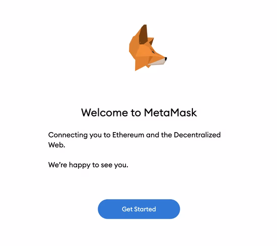 Welcome screen you'll see once you've installed the MetaMask extension