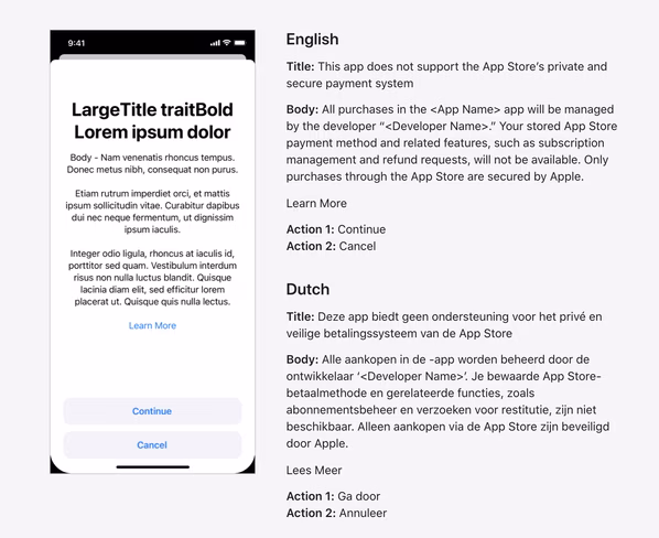 What Apple's external purchase warning sheet would look like 