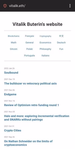 What a .eth based webpage looks like on Opera browser