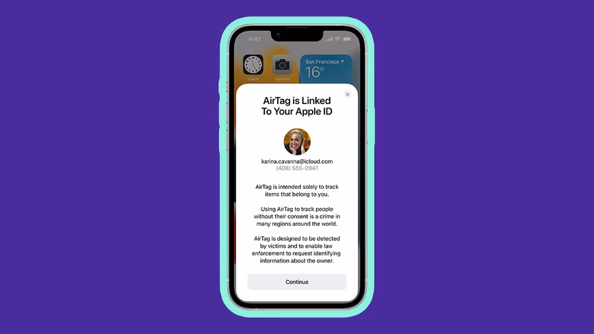 apple airtag iphone set-up warning