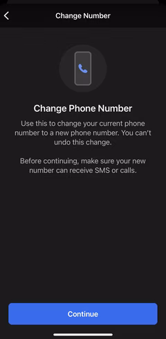 Change phone number feature lets you switch numbers without losing chat history.