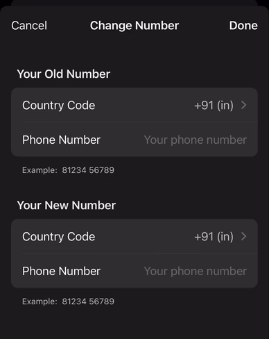 Type in your old and new numbers to swap accounts.