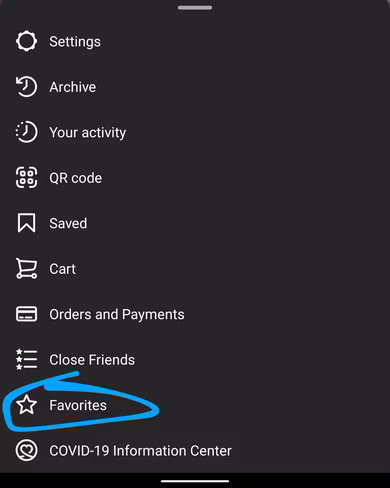 Instagram Favorites menu