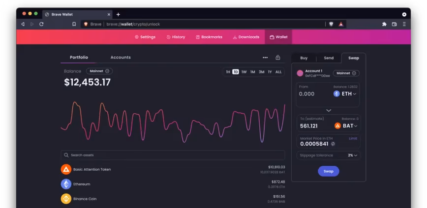 Brave offers an in-built cryptocurrency wallet, and allows you to easily swap tokens.