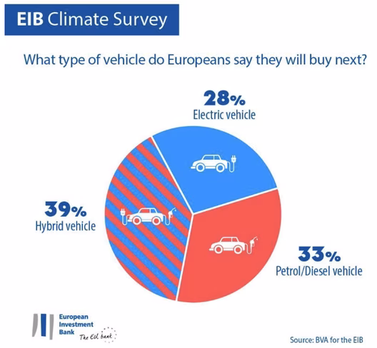 Pie chart showing what type of car Europeans will buy next