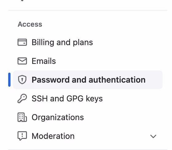 GitHub Settings screen