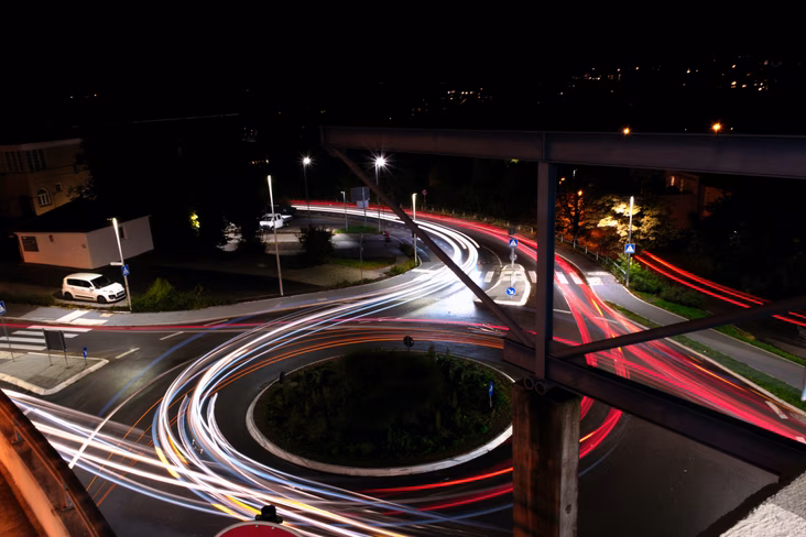 roundabout at night