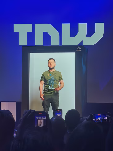 President Zelensky addressing TNW conference 2022 via hologram