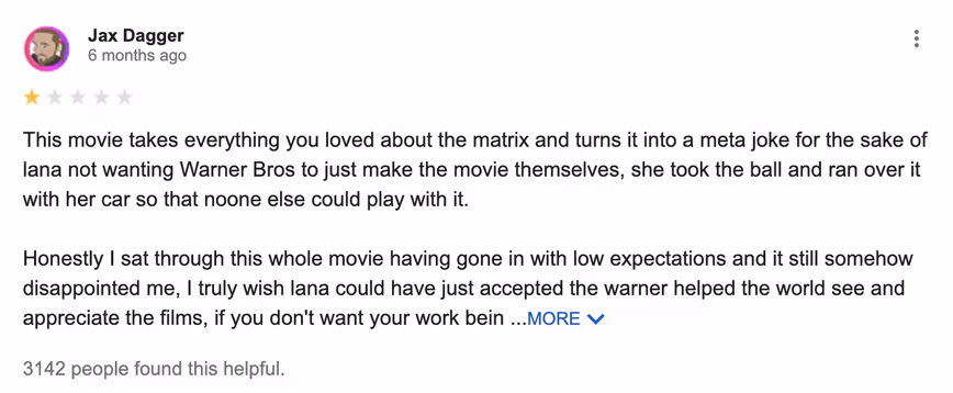 1 star review of Matrix 4
