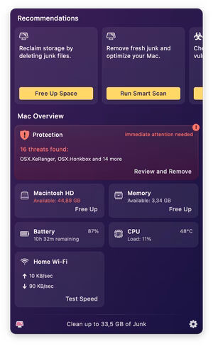 CleanMyMac by macpaw malware detection