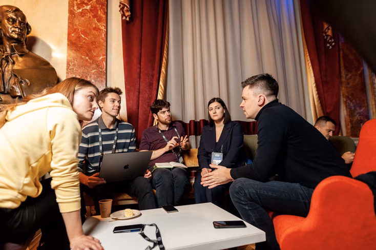 Yatsenko (far right) also works for the Ukrainian Startup Fund and software firm Finmap. Credit: Lviv IT Cluster