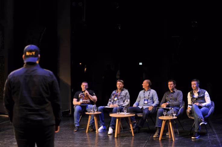 Laquer (second from right) was on the jury for the 2022 IT Arena Startup Competition, which was won by WRAP, an app that automates video production flows. Credit: Lviv IT Cluster