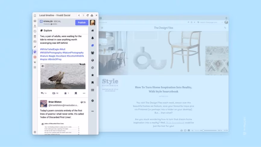 Vivaldi’s sidebar now integrates Vivaldi Social, a Mastodon instance.