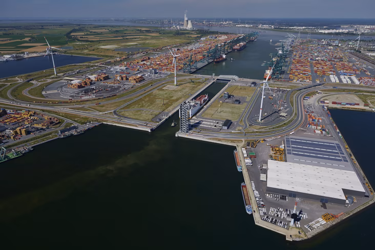 Aerial view of Kieldrecht lock & Deurganckdok (biggest container terminals) Antwerp Credit Port of Antwerp-Bruges