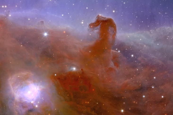 A panoramic and detailed view of the Horsehead Nebula, also known as Barnard 33