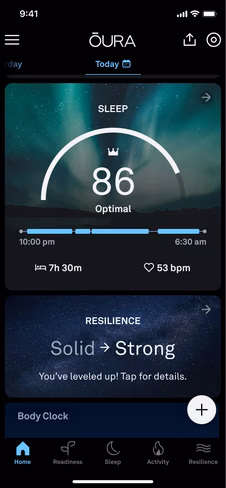 Screen shot of the Oura resilience feature 