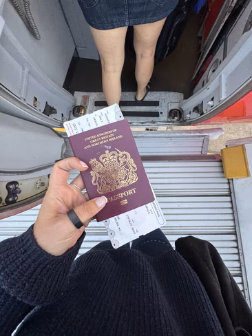 Sophie Rucker boarding a flight from Bali