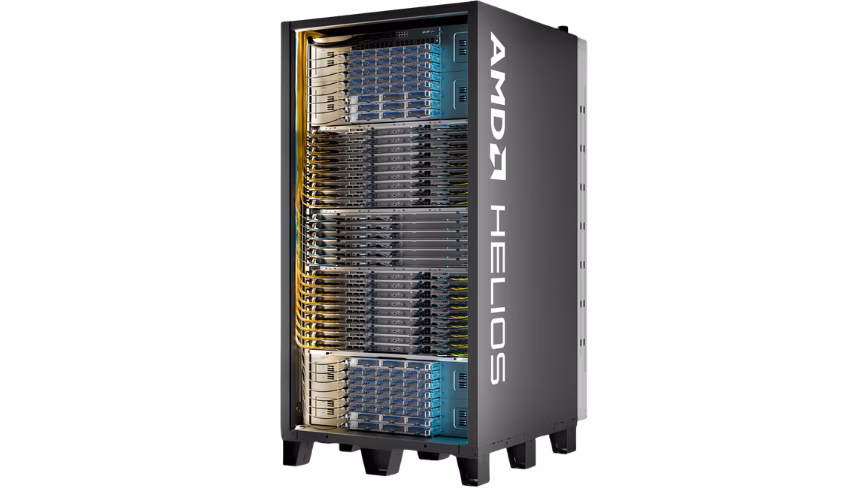 Helios от AMD объединяет 72 графических процессора и 31 терабайт памяти HBM4 в одной стойке. Это ответ AMD на NVL72 от Nvidia.