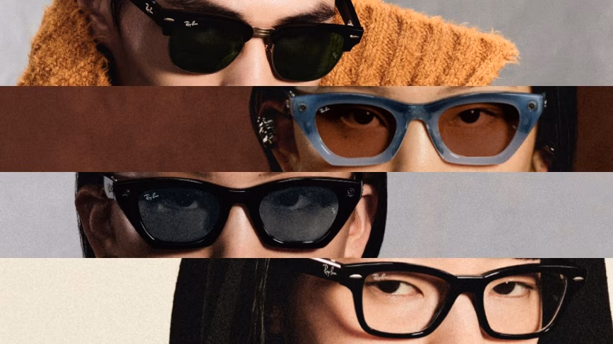 Four Ray-Ban Meta styles in horizontal strips