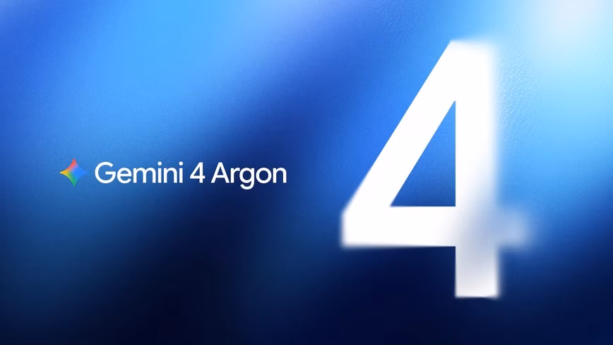 Gemini 4 Argon logo with the Gemini sparkle icon beside a large white number 4 on a blue gradient background