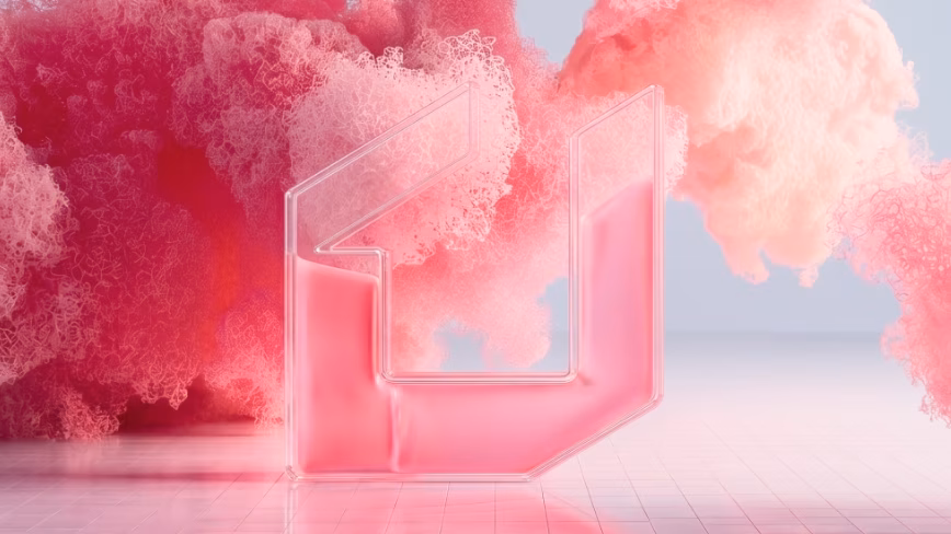 VA translucent pink letterform standing on a tiled floor amid clouds of pink foam. Featured Image