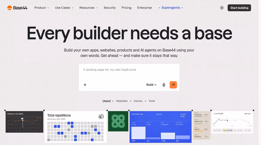 Screenshot of Base44 homepage