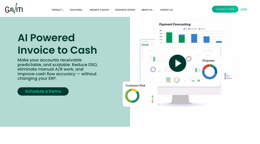 Gaviti homepage left side with a light green background and right side white with a graph
