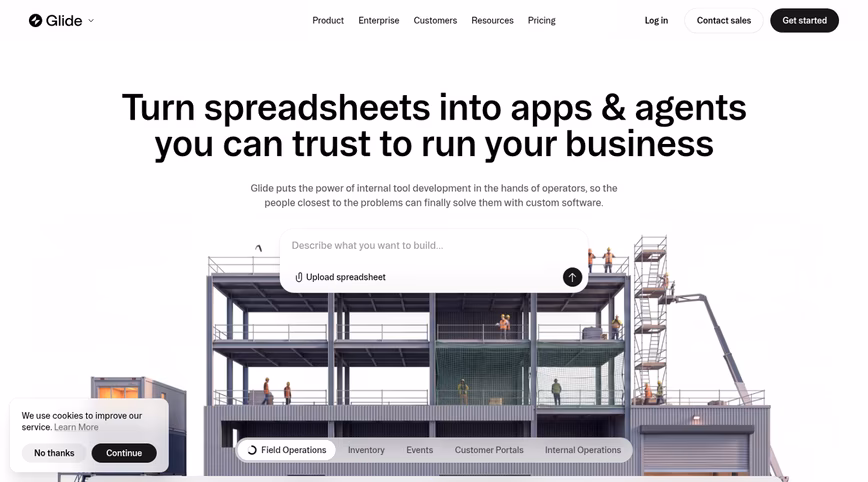 Screenshot of Glide's homepage