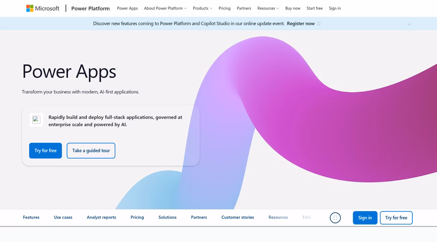 Screenshot of Microsoft Power Platform's homepage