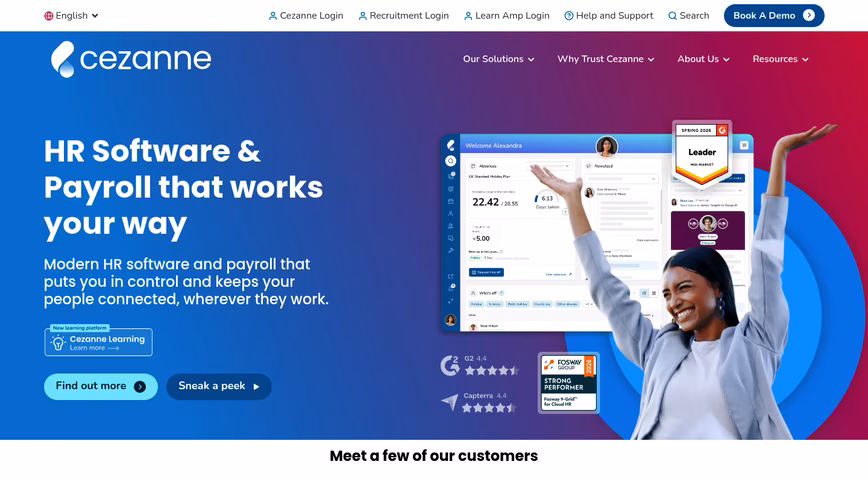 Cezanne HR homepage with the headline HR Software & Payroll that works your way